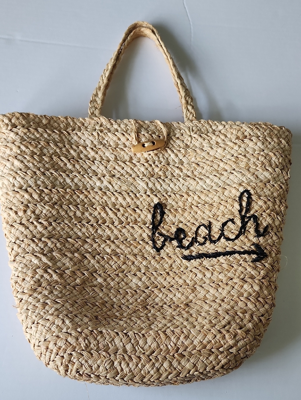 Woven Raffia Straw Beach Tote Bag - Natural